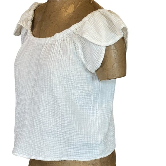 Cynthia Rowley White Short Sleeve Crop Top S Cotton Waffle-Gauze #201P - Picture 2 of 6